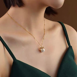 BOWKNOT PEARL NECKLACE GOLD