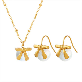 BOWKNOT PEARL NECKLACE GOLD